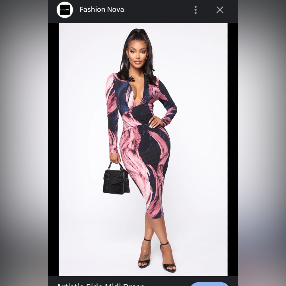 Artistic Side Midi Dress - Mauve/Navy fashion nova. Pre-loved condition.